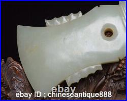 13cm Antique Chinese Nephrite Celadon hetian old jade dragon Statue