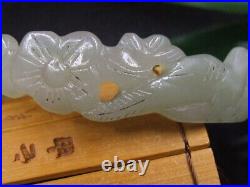 18552 Antique Chinese Nephrite Celadon-HETIAN-JADE Statue Twisted wire flower