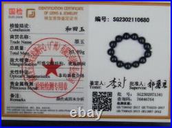 18813 Antique Chinese Nephrite Celadon-HETIAN-JADE Statue bracelet 10mm bead