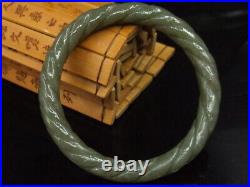 18890 Antique Chinese Nephrite Celadon-HETIAN-JADE Statue bracelet Twisted wire