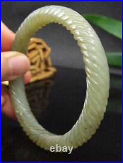 18922 Antique Chinese Nephrite Celadon-HETIAN-JADE Statue bracelet Twisted wire