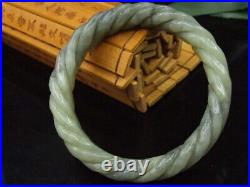 18938 Chinese Antique Celadon Nephrite Hetian-OLD Jade bracelet Twisted wire