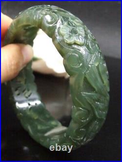 19117 Antique Chinese Nephrite Celadon-HETIAN-JADE flower Statue bracelet