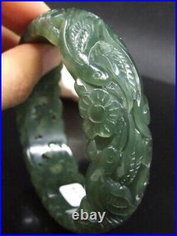 19117 Chinese Antique Celadon Nephrite Hetian-OLD Jade STATUE bracelet flower