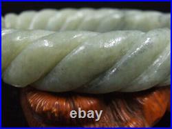 19146 Chinese Antique Celadon Nephrite hetian Jade STATUE bracelet Twisted wire
