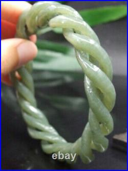 19358 Antique Chinese Nephrite Celadon-HETIAN-JADE Statue bracelet Twisted wire