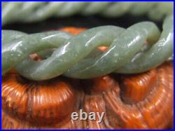 19733 Chinese Antique Celadon Nephrite Hetian Jade STATUE Twisted wire bracelet