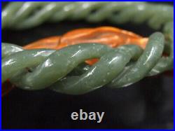 19733 Chinese Antique Celadon Nephrite Hetian Jade STATUE Twisted wire bracelet