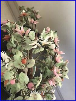 22 Monumental VTG Chinese Bonsai Carve Jade Blossom Pink Green Celadon Planter