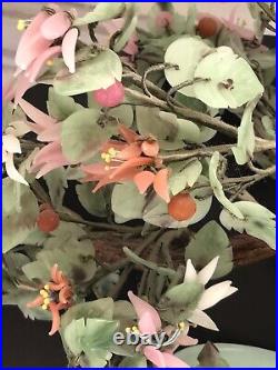22 Monumental VTG Chinese Bonsai Carve Jade Blossom Pink Green Celadon Planter
