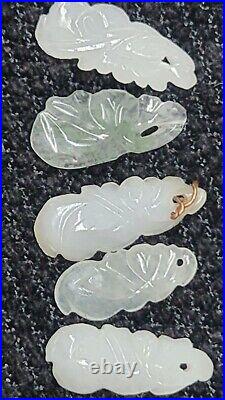 5 ANTIQUE CHINESE CARVED CELADON GREEN NEPHRITE white JADE PENDANT translucent