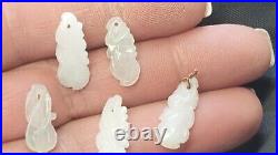 5 ANTIQUE CHINESE CARVED CELADON GREEN NEPHRITE white JADE PENDANT translucent
