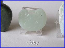 5 Vintage Chinese Jade Items Pendants, Snuff Bottle, Baby Lock, Celadon & White