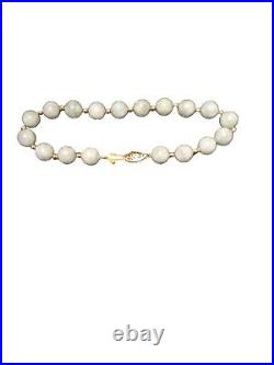 6.25 Chinese 14K Yellow Gold Bracelet with Celadon Green Jadeite Jade Beads 15.8g