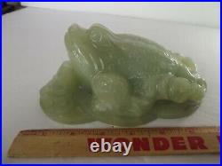 7 Carved Money Frog Toad Feng Shui Wealth Celadon Jade Green Soapstone Chinese