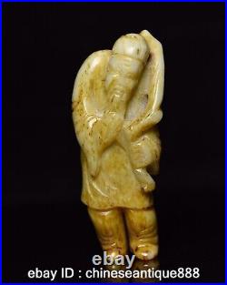 8.7cm Antique Chinese Nephrite Celadon Hetian OLD Jade longevity man Statues