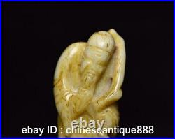 8.7cm Antique Chinese Nephrite Celadon Hetian OLD Jade longevity man Statues