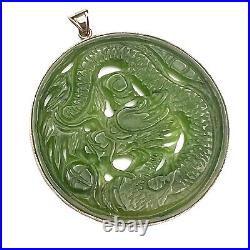 ANTIQUE CHINESE CARVED CELADON JADE 18K GOLD MYTHICAL CREATURE PENDANT 20.3 Gram