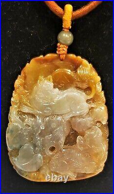 ATQ Chinese Russet Jadeite Celadon Nephrite Translucent Carved Pendant Amulet