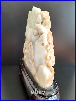 A large Chinese exceptional light celadon or white jade sculpture, 3. 8 lb
