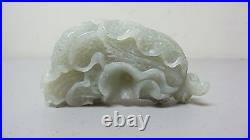 Antique Carved Chinese Celadon Jade Stone Fruit Covered With Flowers & Vines