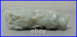 Antique Carved Chinese Celadon Jade Stone Fruit Covered With Flowers & Vines