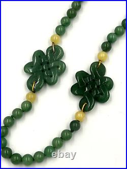 Antique Celadon Jade Bead Necklace Hand Carved Chinese with White Jade Beads