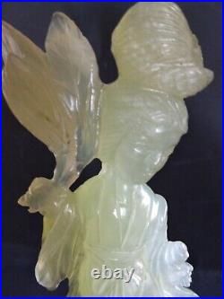 Antique Celadon Nephrite Jade Kwan Yin Goddess Of Compassion Statue 7 Tall
