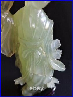 Antique Celadon Nephrite Jade Kwan Yin Goddess Of Compassion Statue 7 Tall