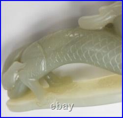 Antique Chinese 20th Century Carved Celadon Green Nephrite Qilin Jade Dragon