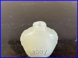 Antique Chinese Carved Celadon Jade Snuff Bottle