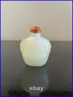 Antique Chinese Carved Celadon Jade Snuff Bottle