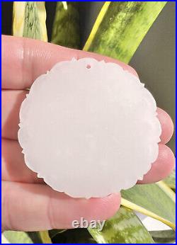 Antique Chinese Carved Dragon Disk Mutton Fat White Celadon Hetian Jade Pendant