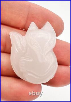 Antique Chinese Carved Fox Mutton Fat White Celadon Hetian Jade Pendant
