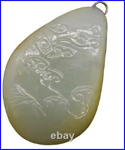 Antique Chinese Carved Genuine Pale Celadon Green Russet Jade Pendant Toggle 36g