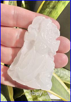 Antique Chinese Carved Wealth God Mutton Fat White Celadon Hetian Jade Pendant