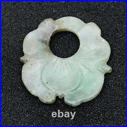 Antique Chinese Celadon Green Jade Lotus Flower Carving Carved Pendant Nephrite