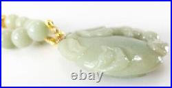 Antique Chinese Celadon Green Jadeite Jade and 14kt Gold Necklace