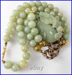 Antique Chinese Celadon Green Jadeite Jade and 14kt Gold Necklace