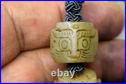 Antique Chinese Celadon Jade Hand Carved Beads Necklace 16.5 Long