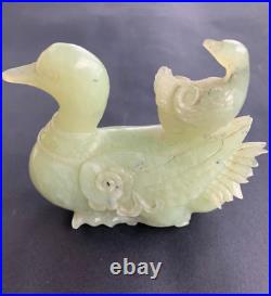 Antique Chinese Celadon Jade Hand Carved Ducks Ornament-qing Dynasty