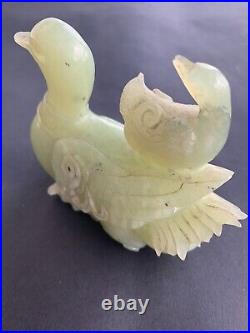 Antique Chinese Celadon Jade Hand Carved Ducks Ornament-qing Dynasty