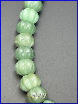 Antique Chinese Celadon Jade Necklace Choker Rare Hand Carved Beads Graduated