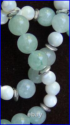 Antique Chinese Celadon Jade Necklase With Agate, Silver Beads And Crasp