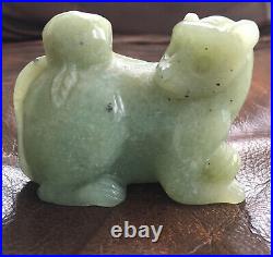 Antique Chinese Celadon Jade Rat Carving with Peach Sculpture Estate Fresh Qing