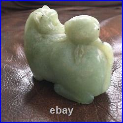 Antique Chinese Celadon Jade Rat Carving with Peach Sculpture Estate Fresh Qing