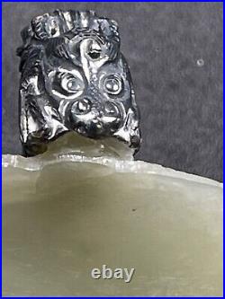 Antique Chinese Celadon Jade Silver Handle Poring Cup