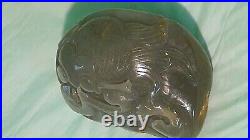 Antique Chinese Hand Carved Celadon Jade Koi-fish Hand Cooler
