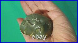 Antique Chinese Hand Carved Celadon Jade Koi-fish Hand Cooler
