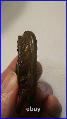 Antique Chinese Hand Carved Old Jade Tiger/Pine/Mountain/Sun Pendant